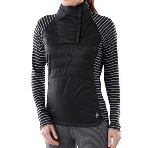 Smartwool PhD Quilted Half-Snap Wool Running Jacket Size L Black Stripe